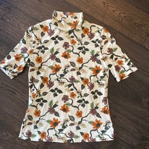 New without tags - Frank and Oak fall floral short sleeve mock neck, size M